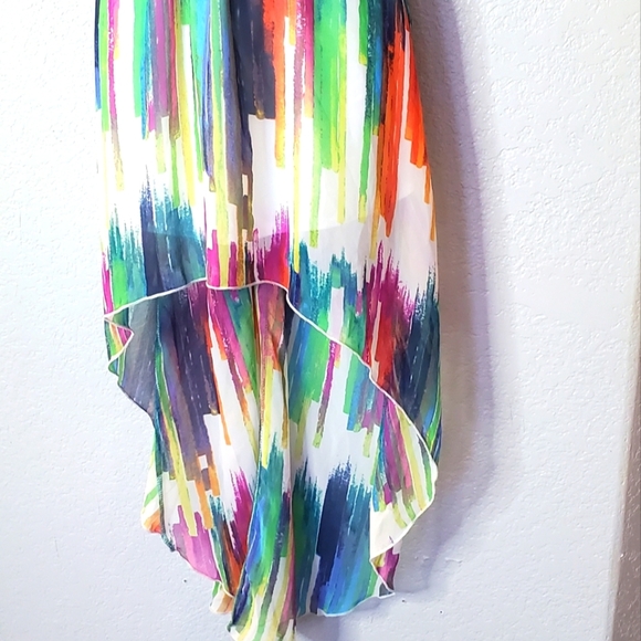 Bebe 2b Colorful Strapless High Low Mini Maxi Dress Size XS Party Cocktail Sheer - Picture 4 of 6